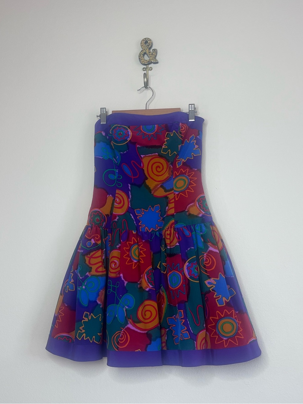 Saks Fifth Avenue Purple Multicolor Abstract Circle Skater Dress